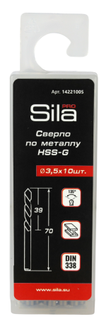 Сверло по металлу профессиональное Sila НSS-G 3,5х39х70мм