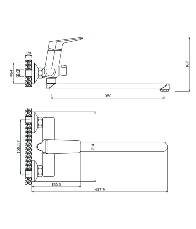 Смеситель для ванны с длинным изливом ARAGON 10221AN