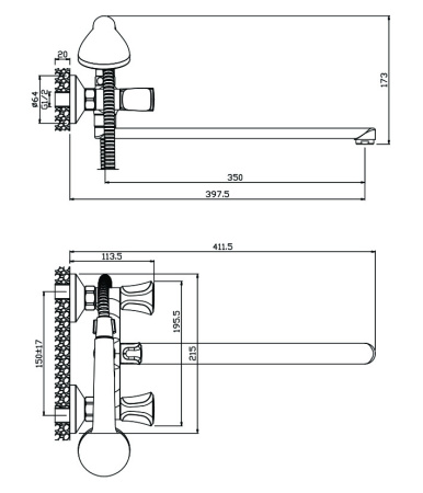Смеситель для ванны с длинным изливом VASCO 27221VS