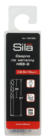 Сверло по металлу профессиональное Sila НSS-G 2,5х30х57мм