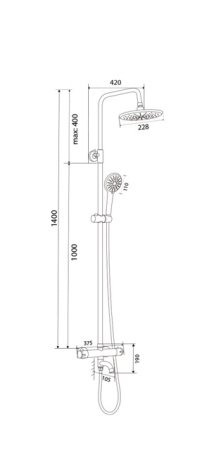Смеситель для ванны с термостатом и верхним душем TERMO 34511TMB