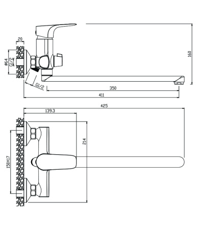 Смеситель для ванны с длинным изливом SIERRA 14221SR