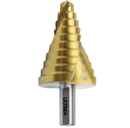 Сверло по металлу ступенчатое, Ultima, 9-36 мм, 10 ступеней, сталь P6M5 Сверло по металлу ступенчатое, Ultima, 9-36 мм, 10 ступеней, сталь P6M5