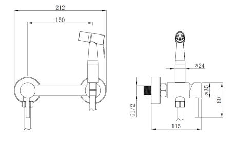 Смеситель встраиваемый с гигиеническим душем из нержавеющей стали AKERO AK11135