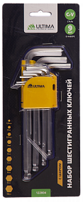 Набор шестигр. ключей Ultima, шаровые, удлин,9 шт,1,5-10 мм,сталь CrV