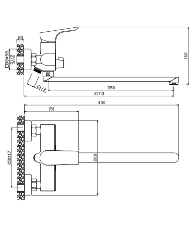 Смеситель для ванны с длинным изливом PORTO 11221PR