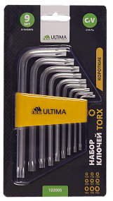 Набор ключей TORX Ultima, 9 шт в наборе, CrV, T10-T50, короткие