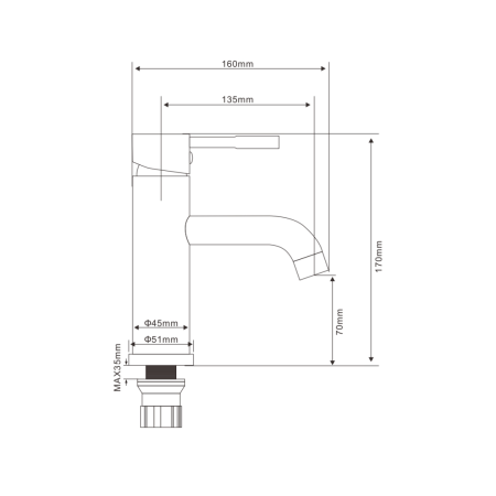 Смеситель для раковины кругл. нержавеющая сталь AKERO, AK11100