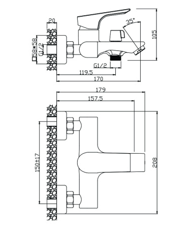 Смеситель для ванны PORTO 11201PR