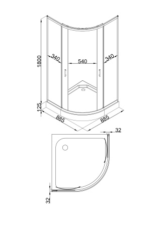 Душевой уголок MINO, прозр. стекла, полукруг, хром MN-90PСCS-SD-C