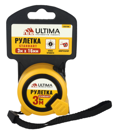 Рулетка Ultima Standart, 3 м х 16 мм, пластиковый корпус