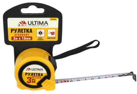 Рулетка Ultima Standart, 3 м х 16 мм, пластиковый корпус
