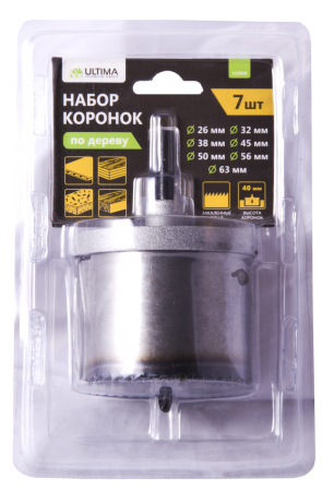 Набор коронок по дереву Ultima, 26-63мм/40 мм, 7 шт в наб.