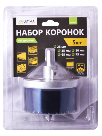 Набор коронок по дереву Ultima, 28-75мм/30 мм, 5 шт в наб.