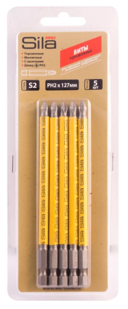 Биты Sila Pro, ph2*127мм, сталь S2, магнит., торсионные, 5 шт