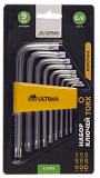 Набор ключей TORX Ultima, 9 шт в наборе, CrV, T10-T50, короткие