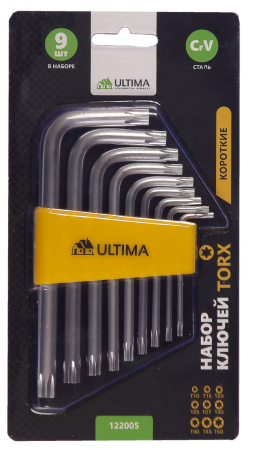 Набор ключей TORX Ultima, 9 шт в наборе, CrV, T10-T50, короткие Набор ключей TORX Ultima, 9 шт в наборе, CrV, T10-T50, короткие