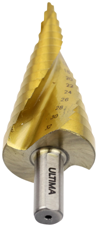 Сверло по металлу ступенчатое, Ultima, 4-32 мм, 15 ступеней, сталь P6M5 Сверло по металлу ступенчатое, Ultima, 4-32 мм, 15 ступеней, сталь P6M5