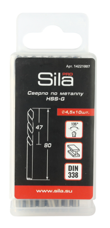 Сверло по металлу профессиональное Sila НSS-G 4,5х47х80мм