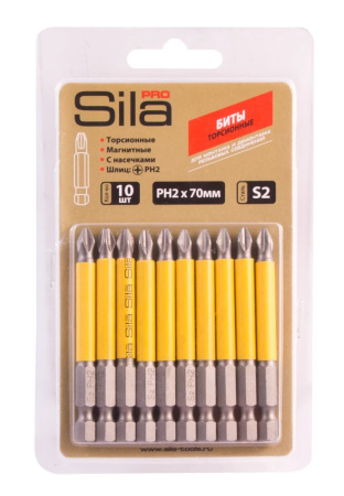 Биты Sila Pro, ph2*70мм, сталь S2, магнит., торсионные, 10 шт